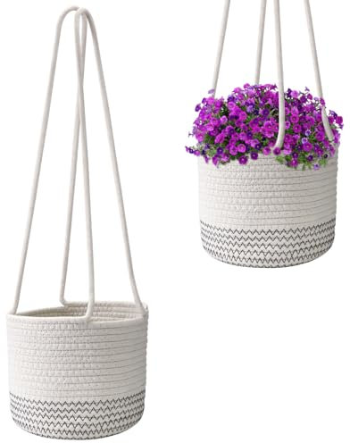 Hanging Plant Pot, Macrame Plant Hanger, 77cm Hanging Basket Cotton Rope Woven Baskets Wall Hanging Ceiling Plant Holder Storage Hanger for Flower Pot Plants balcony Indoor Outdoor Decoration