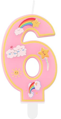 Rainbow Number Birthday Candles, Pink Number 6 Candles, Cartoon Theme Birthday Candles, Girls Boys 6th Birthday Decorations, Rainbow Cake Candles Cake Toppers for Boys Girls Birthday Party Decorations