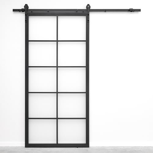 SEART Türen für Schiebesysteme, Dachbodentüren mit Sprossen TIVOLI mit Metallführung OLD FREIM (milchiges Glas) 100x210 cm - fertiger Satz