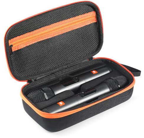 OUKNAK Wireless Microphone Case Compatible with JBL Wireless Two Microphone System, Handheld Dual Mic Travel Bag, Portable Microphone Storage EVA Hard Shell Exterior Case (for Battery Style)