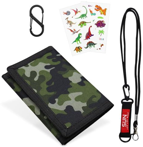 Geldbeutel Kinder Slim Portmonee Brustbeutel Geldbörse mit Faltbare Dreifache Portemonnaie Jungen Teenager Portemonnaie Jungen für Münztasche Geschenke (Dunkelgrün)