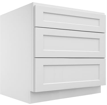 Lieeres 30 3-Drawer Kitchen Base Cabinet, White Shaker Style, RTA