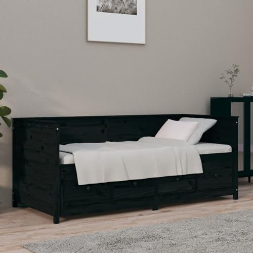 Sufrk Day Bed Black 75x190 cm Solid Wood Pine,Wooden Daybed,Cabin Bed,Solid Guest Bed&Sofa Bed,Pull out Storage Drawer for Living Room and Bedroom