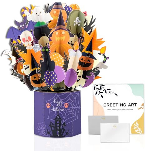 GREETING ART Halloween Karten, Kürbisse & Mumien Blumenstrauß Karte,Pop Up Karte Halloween, für Kinder Frauen Männer