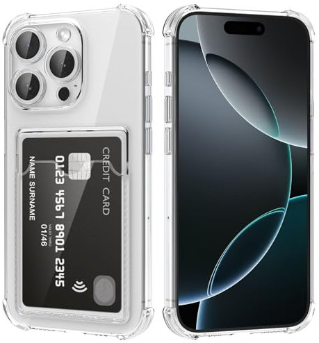 DEVASO Hülle für iPhone 16 Pro mit Kartenhalter Transparent Crystal TPU Silikon Schutzhülle Kratzfest Handyhülle Kunststoffhülle