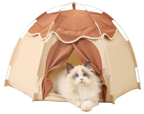 Gigreinc Tienda de campaña para gatos para interiores, casa de gatitos, tienda de campaña adecuada para perros pequeños, casas para perros (beige, grande)