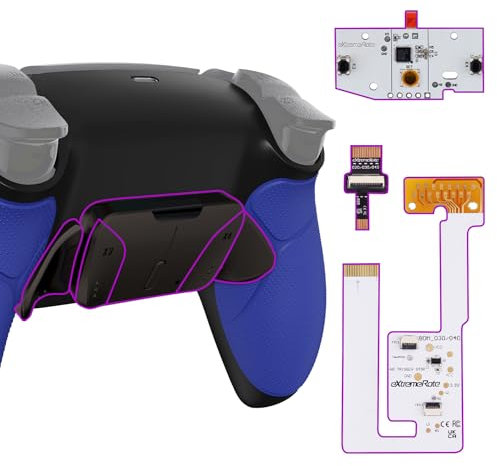 eXtremeRate RISE4 V3 Remap Kit,Coque Arrière Redessinée avec 4 Palette Métal pour ps5 Manette BDM-030/040/050, Palette Métallique (RMB) Version, Fond Noir et Bleu Prue en Métal