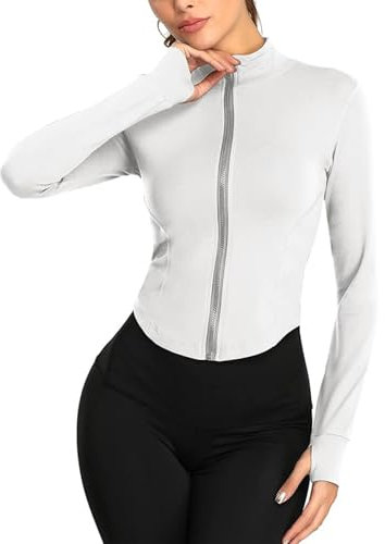 XDSP Felpa Donna con Zip Leggera Giacca da Corsa Traspirante Sportiva Maniche Lunghe per Yoga Morbida con Cerniera e Fori per i Pollici Fitness Jogging Escursionismo Running