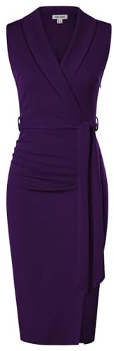 GRACE KARIN Abito da Donna Viola Estivo con Bavero Elegante Aderente per Occasioni di Lavoro e Matrimoni Taglia 44