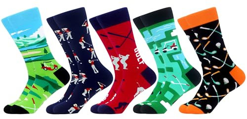 WeciBor Herren Lustige Bunte Socken, 5 Paar Mehrfarbig Golf, Größe 43-46