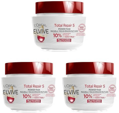 L'Oréal Paris Elvive Mascarilla Total Repair 5, 310ml (Paquete de 3)