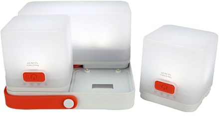 Luminaid Trio Laterne und Handy-Ladegerät, modulare LED-Lichteinheiten, Draht-Tor-Clips und magnetische Befestigungspunkte, 2 würfelförmige LED-Leuchten, 24 Stunden maximale Laufzeit, 1 rechter