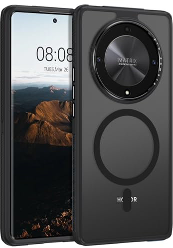 Telaso Cover per Honor Magic 6 Lite 5G Compatibile con MagSafe, Traslucida Opaca Sottile Antiurto Custodia Posteriore Glassata Custodia, Protezione Completa Della Fotocamera, Nero