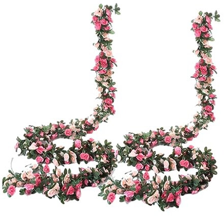 2 Pack Rose Vine Flowers Artificial Flower, Pink Vine Artificial Flowers Garland, Hanging Vines Strings for Wedding Decoration Spring Garlands, Rose Home Decor