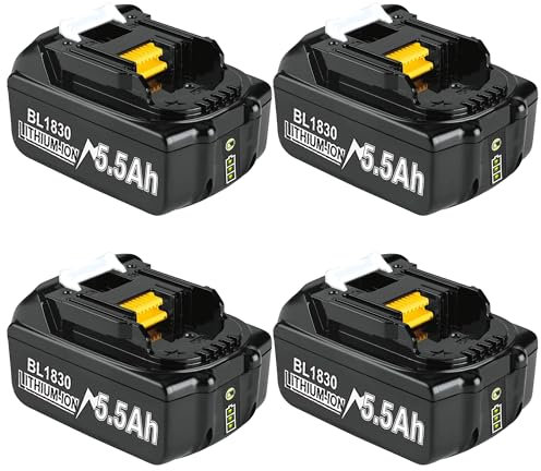 5,5Ah/5500mAh Ersatzakku für Makita Akku 18V BL1860 BL1850 BL1840 BL1860B BL1850B BL1830 BL1835 BL1845 BL1820B,Kompatibel mit Makita Elektrowerkzeugen, mit LED Indikator (4 Stück)