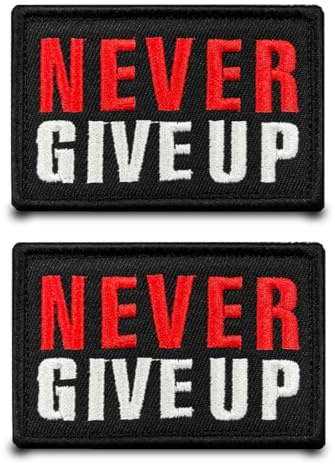 2 Stück Never Give Up/Nie Aufgeben Lustiger Patch Hook & Loop Nylon Stickerei Flagge Patch Taktische Militärisch Aufnäher Applikation für Rucksäcke Weste Kleidung Hut Jacke Jeans T-Shirt