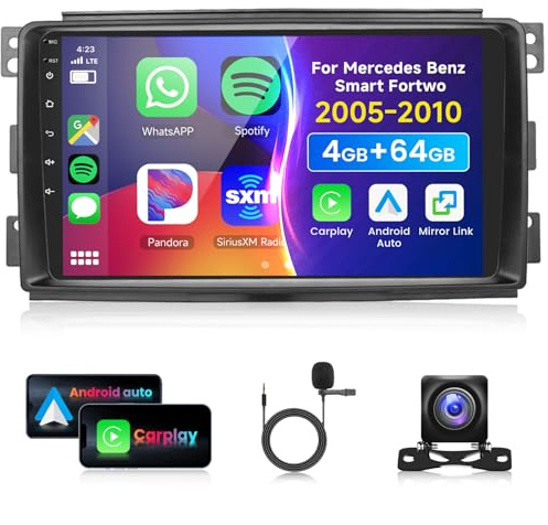 4G 64G VECHTEL 9 Bluetooth-Autoradio für Mercedes Benz Smart Fortwo 451 2005-2010 Carplay Android Auto Wireless,DSP EQ,1280 * 720,WiFi GPS Navi,Mirror Link,RDS/FM Radio 2 Din mit AHD Rückfahrkamera