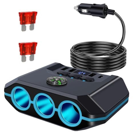 Zigarettenanzünder Verteiler, 7 IN1 12V Verteiler, 120W Auto Zigarettenanzünder Adapter, mit Separatem Schalter und LED Voltmeter, für Phone, Tablet, Dash Kamera, Sitzheizung