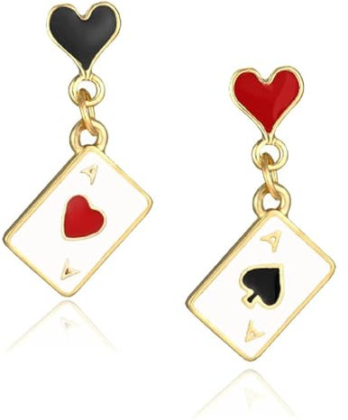 YOYEAH Spielkarten-Ohrringe Damen – Joker/Casino Royale Outfit, Harley Quinn Schuhe/Schmuck, Karten-Kostüm & Alice/Hutmacher-Accessoires für Casino/Las Vegas Mottoparty Kostüme