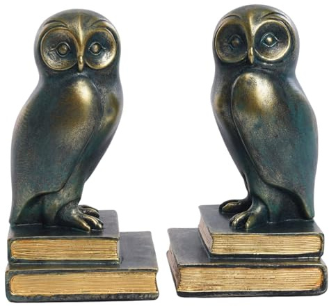 Vintage Owl Bookends, Set of 2 - Decorative Resin Book Ends with Antique Bronze Finish - Unique Gift for Book Lovers