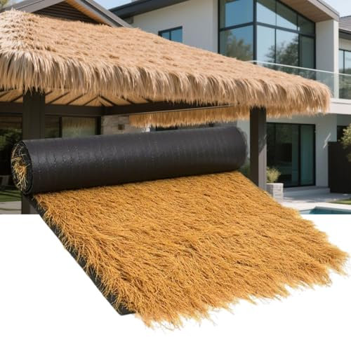 Rollo de Paja Artificial, Techo de Paja Sintética - Resistente a los rayos UV e Impermeable para Cabañas Tiki, Palapa, Decoración de Jardín, - Bajo Mantenimiento y Reutilizable(Size:1×1m(3.28×3.28ft))