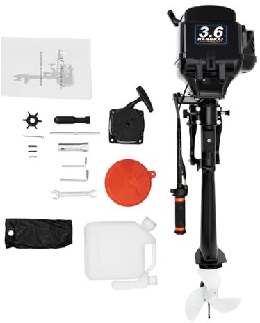 Moteur Hors-Bord, 2 Temps 55CC 3.6CV Axe Court Essence Moteur Hors-Bord 1 Cylindre Essence Moteur Bateau DéMarrage Manuel Des Hors-Bords Moteurs Marins Lourds Avec SystèMe D'Allumage CDI Et RéServoir