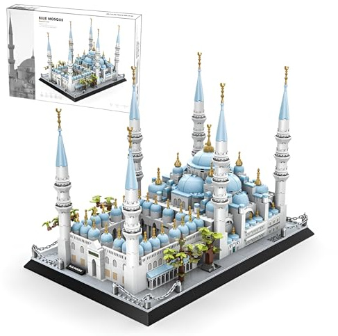 Blaue Moschee Bausteine, Islamische Architektur Modell Eid-Fest Dekoration | 1,129 Teile Wahrzeichen Bauspielzeug mit Kuppel & Minaretten, Kulturelles Mint-Geschenk für Erwachsene & Kinder