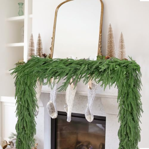 XIMISHOP 6FT/183cm Künstliche Norfolk Girlande Weihnachten, 60 Branches | Green Pines Winter Weihnachtsgirlande Tannengirlande Weihnachtsdeko für Xmas Urlaub Kamin Tisch Wand Treppen
