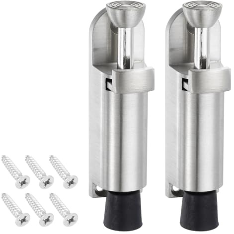 TA-VIGOR 2pcs 114mm/4.49 Spring Loaded Kickdown Door Stopper with Non-Slip Rubber Foot, Foot Pedal Door Stop Holder No-Bend Operation for Rooms, Front Doors, Patios, Garages, Offices (Silver)