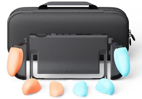 Savage Raven by Skull & Co. FissionGrip Bundle (Carrying Case Included): Dockable Split Protective Case for Nintendo Switch 2 (2025), Slim PC Shell with Detachable Grip Cover- Neon Blue & Red