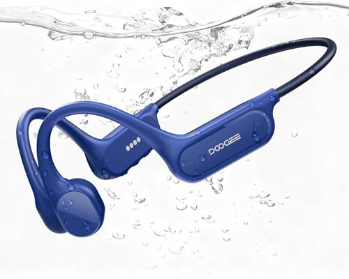 DOOGEE Auriculares Impermeables con Conducción ósea IP68 para Natación, Batería con 10 Horas de Autonomía, Auriculares Deportivos Inalámbricos con Doble Modo MP3 para Ciclismo(Azul)