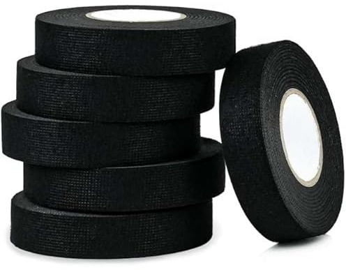 CHUANGSEED Car Wiring Harness Tape, 6 Rollen 19mm x 15m Selbstklebendes Gewebeklebeband, Kabelbaum Band, Isolierband Schwarz, Kabelbaum Klebeband für Kabelbäume und Elektrik
