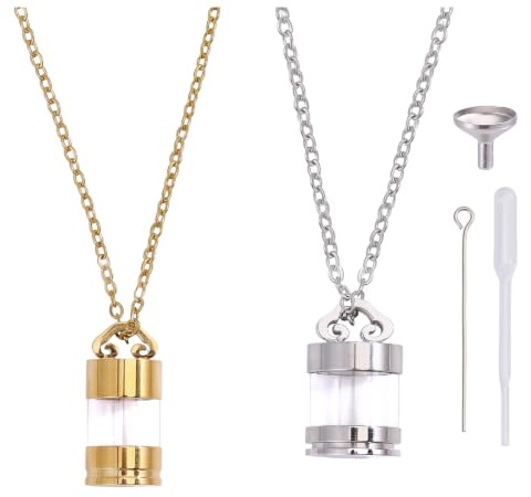 beinkmake Lot de 2 colliers urnes en verre pour cendres - Avec récipient ouvert - Tube de crémation - En acier inoxydable - Porte-cendres