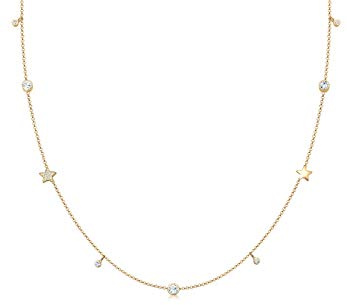 Elli Halskette Damen Solitär Sterne mit Kristalle in 925 Sterling Silber vergoldet
