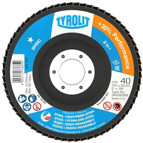 Tyrolit 34318370 Basic Lamellenscheibe, ZA60-B, Form 27 A, 125 mm x 22,23 mm, Packung mit 1