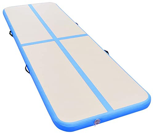 vidaXL Gymnastikmatte mit Luftpumpe Turnmatte Tumbling Matte Tranningsmatte Fitnessmatte Zuhause Outdoor Yoga 4 m PVC Blau Aufblasbar Tragbar