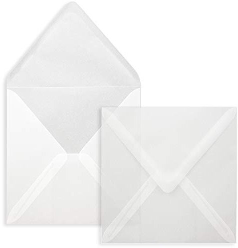 Quadratische Brief-Umschläge ohne Fenster in Transparent Weiß - 75 Stück - 15 x 15 cm - Nassklebung - Für Hochzeits-Karten, Einladungskarten und mehr - Serie FarbenFroh
