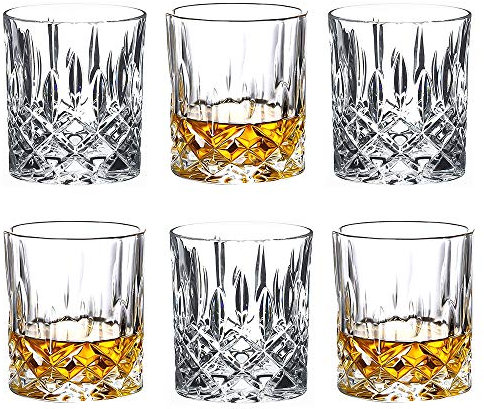 Whiskyglas Set mit 6 Gläsern für klassische Cocktails, Premium-Kristallglas, Probierbecher, hohe Glasbecher zum Trinken von Bourbon, Scotch, Cocktail, Cognac, Whisky, groß, 284 ml
