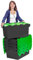 Pack of 5 - Large Plastic 80 Litre Heavy Duty Storage Boxes (71 x 46 x 36.8cm) Plastor Black and Green LC3 Crates with Attached Hinged Lids