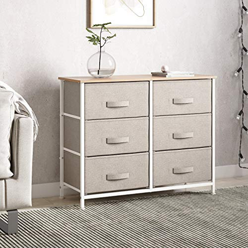 Joolihome Chest of Drawers, Storage Wardrobe Cabinet with Fabric Drawers & Metal Frame, Cloth Organizer Unit for Living Room, Bedroom, Kids Room, Dorm Room, Hallway (Beige, 3 Tier - 6 Drawers)