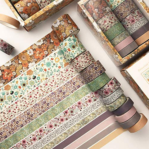 12 Rollen Washi Tape Set, Dekoratives Washi Masking Tape Set mit Mehreren Mustern für Sammelalben, Tagebücher, DIY-Dekor und Geschenkverpackungen zum Basteln (Braun)