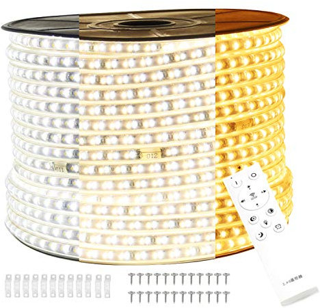 FOLGEMIR 8 metro striscia LED dimmerabile senza sfarfallio, barra luminosa bianco caldo/bianco freddo/bianco neutro con trasformatore 220V & telecomando wireless 2.4G, 120 Leds/m, IP65