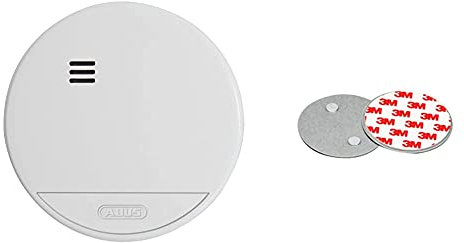 ABUS Rauchmelder RWM150 geeignet für Wohnräume und Kellerräume - 10 Jahre Batterie - weiß & UNITEC Magnethalterung für Rauchmelder, Feuermelder, Rauchwarnmelder, rund, 70 mm Durchmesser