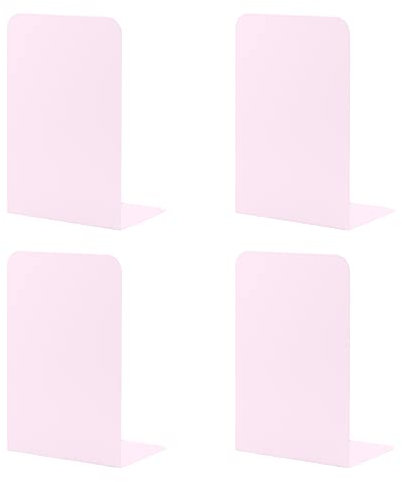 MSDADA -Serre-Livre Metal, 2 Paires Serre-Livres Enfants,Anti-Rayures Serre-Livres Design, pour Bureaux,Décoratifs, Étagères,Écoles et Librairie (Rose Clair)