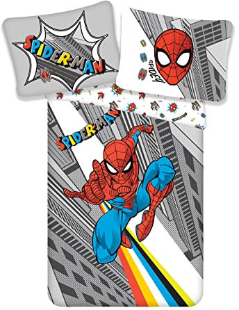 Jerry Fabrics Marvel Spiderman 2-Piece Bed Linen Set Size: 140 x 200 cm, 70 x 90 cm, 100% Cotton, Multi-Coloured