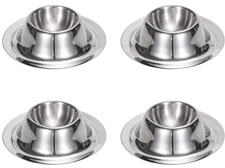 QH-Shop Huevera Bandeja para Huevos Topper de Huevo Acero Inoxidable, 4Pcs Tazas Huevos Soporte de Hueveras de Pascua para Restaurante, Hogar, Cocina