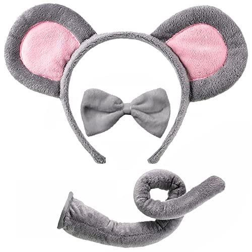 Bofeiya 3Pcs Aniaml Costume Set Animal Fancy Kit Accessories Headband Tail Bow Tie for Kids Halloween Christmas Cosplay Party Dress Up Birthday (Grey Rat),(BFY-811-1)