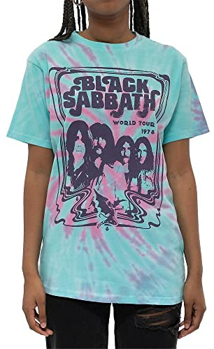 Black Sabbath T Shirt Wavy Band Logo Official Unisex Dye Wash Blue