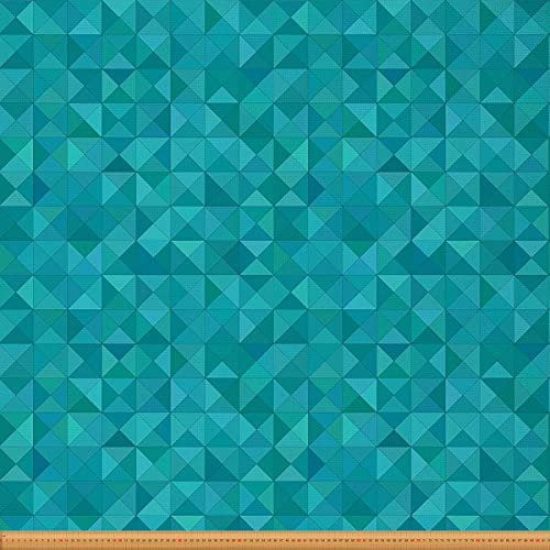 Loussiesd Geometrischer Möbelstoff für Stühle blaugrün Dreiecke Quadrate Karierter Stoff Meterware abstraktes Kunstgitter Dekorationsstoff für Polster und Heimwerkerprojekte 276x150cm Türkis Aqua