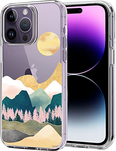 Unov Case Compatible with iPhone 14 Pro Max Case Clear with Pattern Slim Protective Soft TPU Bumper Embossed Design 6.7 Inch (Sierra Mountains)